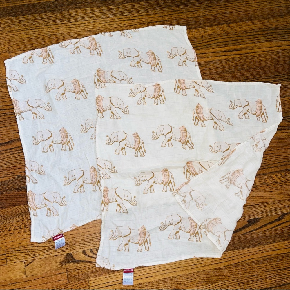 milk barb new set of two bamboo muslin elephants lovey